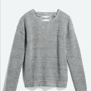 Gray Criss Cross Back Women's Sweater Heavy Warm Thick Large Neutral L Top